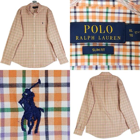 Polo Ralph Lauren Other - Polo Ralph Lauren Shirt Men’s Large Slim Orange Plaid LS Button Down